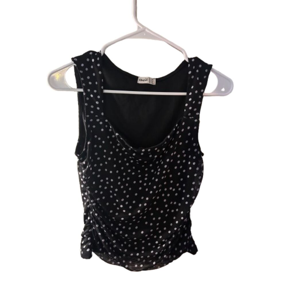 Envie Black Sheer Polka Dot Mesh Tank Top Size M Y2K